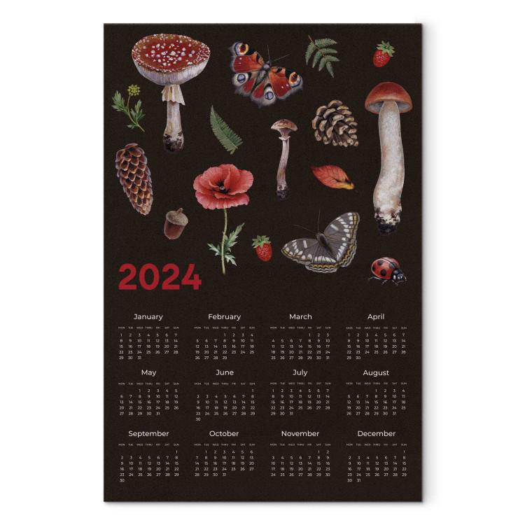 Leinwandbild Calendar 2024 - composition of an autumn forest on a brown background