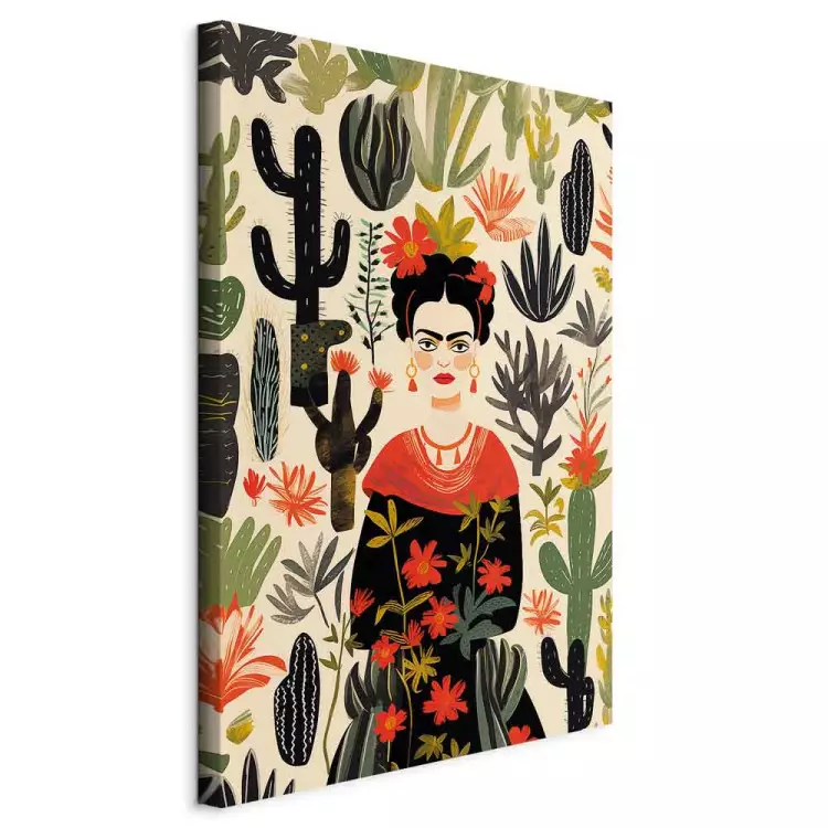 Frida Kahlo - Porträt inmitten von Kakteen in der Wüste