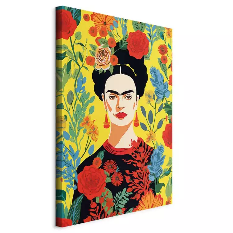 Frida Kahlo - Porträt mit gelbem Blumenhintergrund