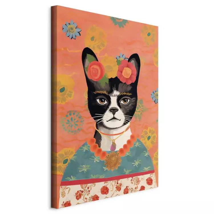 Tierporträt - Katze mit Blumen, inspiriert von Fridas Bild