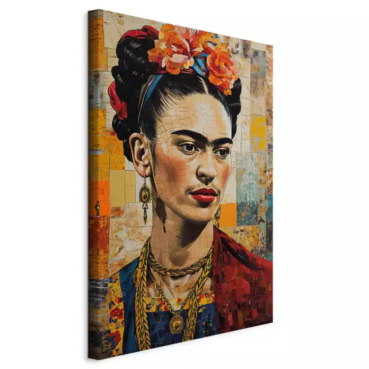 Frida Kahlo - Porträt vor Mosaikhintergrund im Klimt-Stil