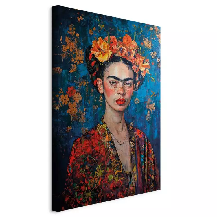 Frida Porträt - Komposition im Klimt-Stil auf dunkelblauem Hintergrund