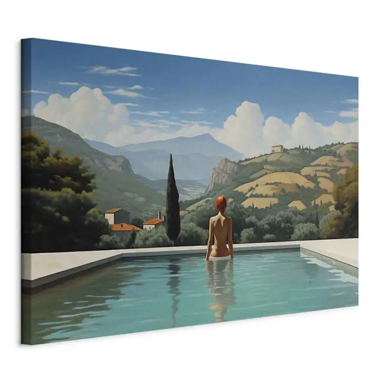 Ein Blick in die Ferne - eine nachdenkliche Gestalt, halb im Pool versunken