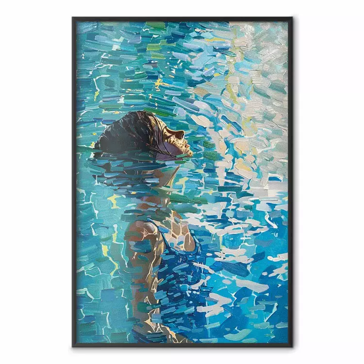 Blue Meditation - Woman in Water Surrounded by Light Reflections