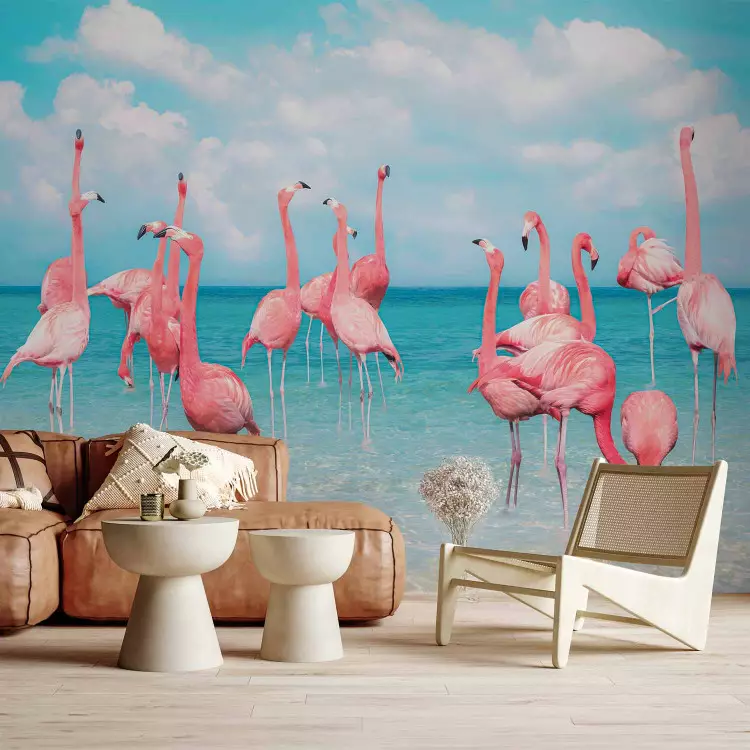 Flamingoschwarm - rosa Vögel im kristallklaren Wasser