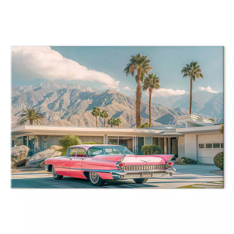 Retro-Cadillac - Oldtimer vor einer Kulisse aus Bergen und Palmen