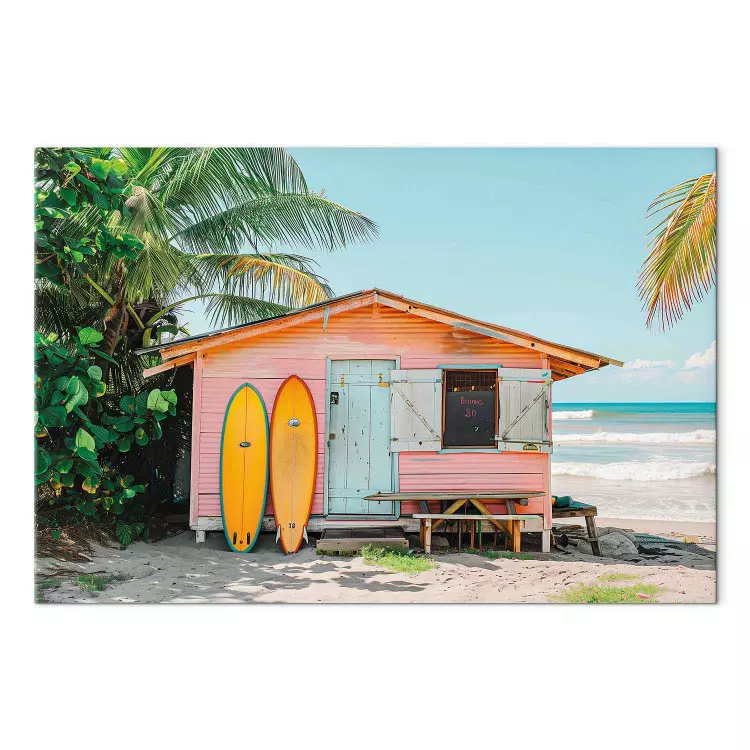 Surferhütte - buntes Plankenhaus an einem tropischen Strand