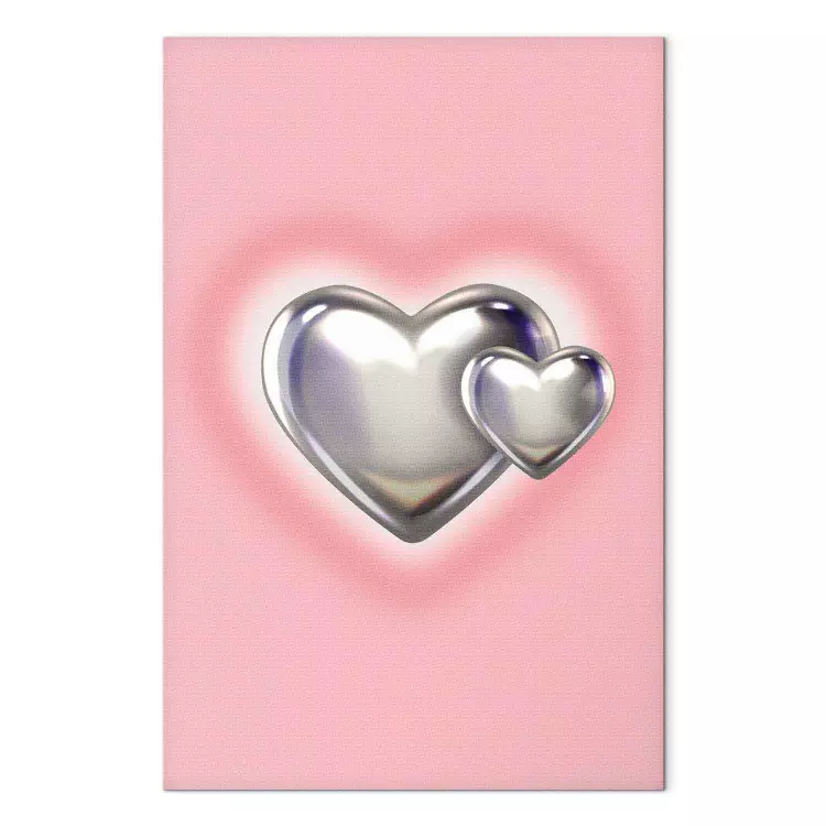 Metallische Herzen - silberne Figuren auf zartrosa Hintergrund