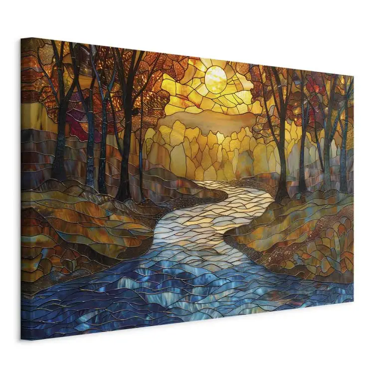 Fluss im Herbst - Klimt-inspirierte Mosaiklandschaft mit Bäumen