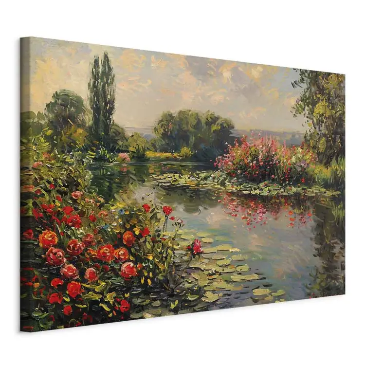 Sommergarten - ein blühender Teich, inspiriert von Monets Gemälde