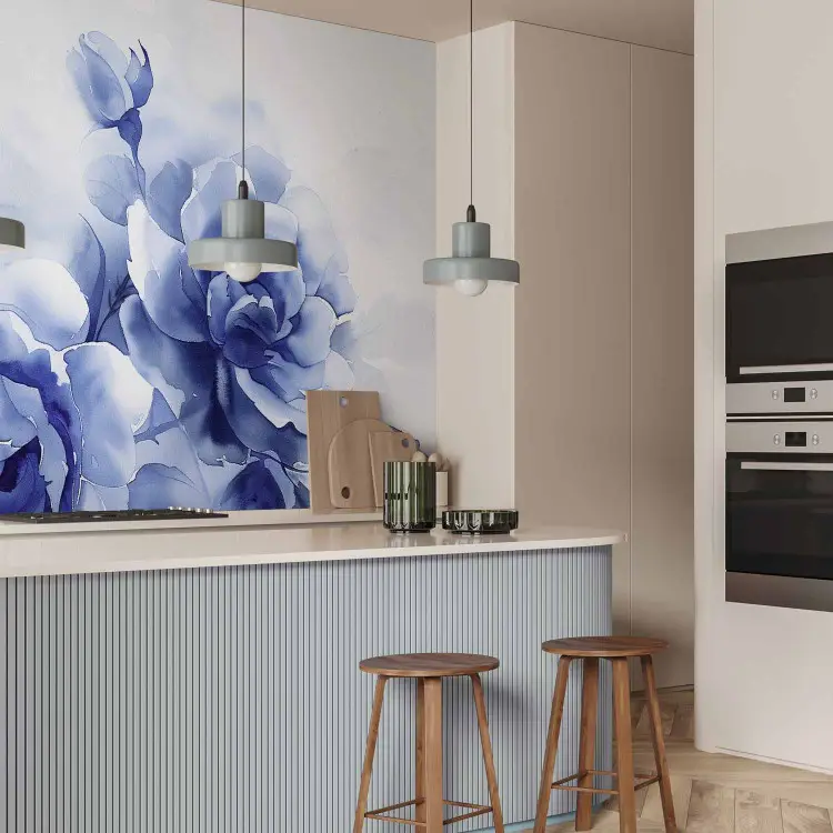 Blaue Rosen - subtile Aquarellkompositionen mit Blättern