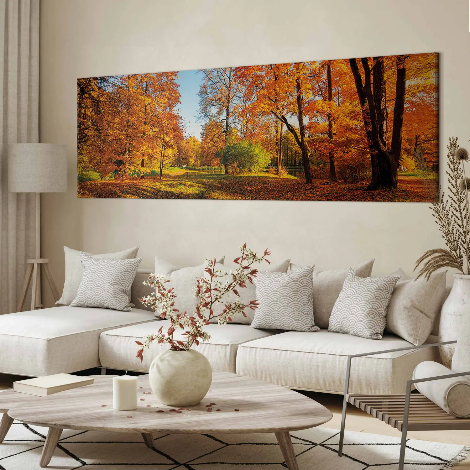 Leinwandbild-Set 'Großer Herbstgelber Baum' – 5-teilig, Retro-Design In Schwarz-Weiß Mit Gelb