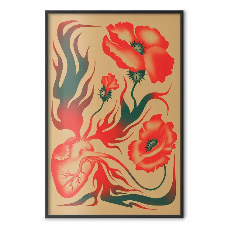 Blutherz - rote Mohnblumen auf einem abstrakten Sandhintergrund