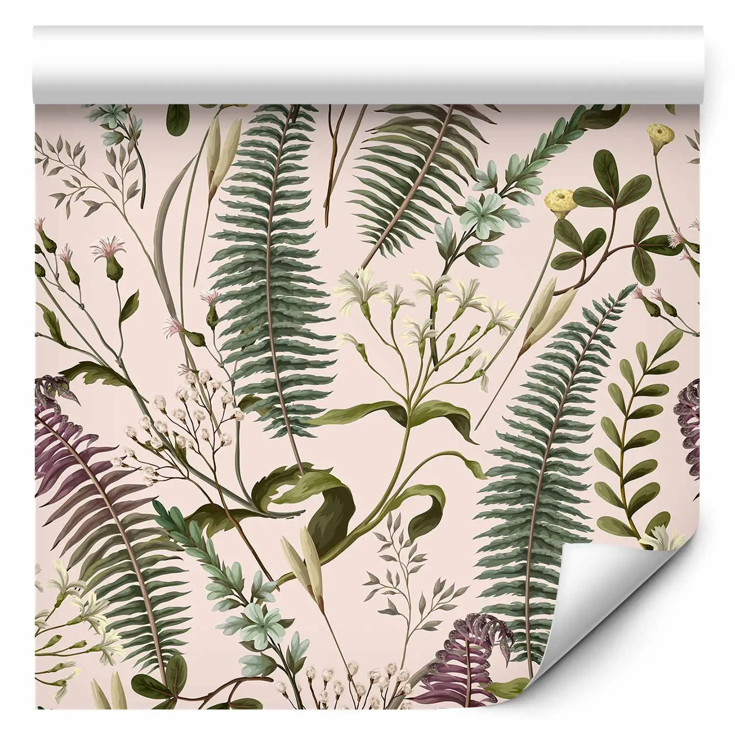 Tapete Pflanzliche Fantasie - Farnmotive mit zarten Waldpflanzen -  Botanisch - bimago