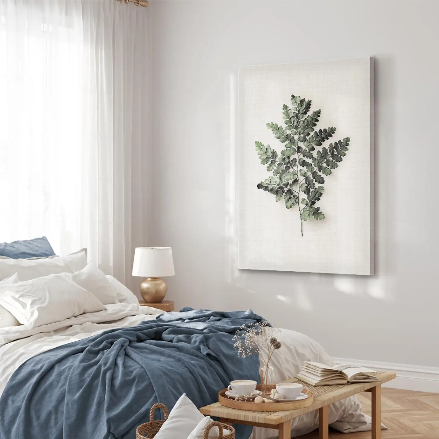 Wandbild Eleganz der Natur in Grntnen - Farn vor weiem Hintergrund -  Botanisch - bimago