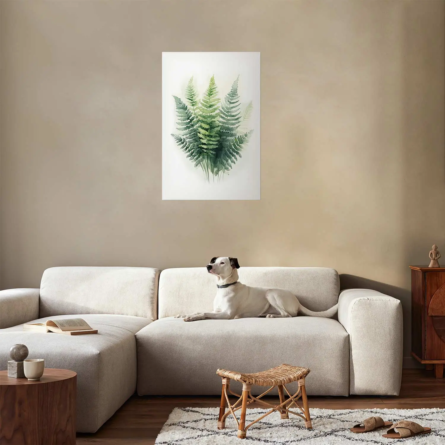 Poster Grner Farn - minimalistisches Aquarell von Naturblttern auf hellem  Grund - Poster - bimago