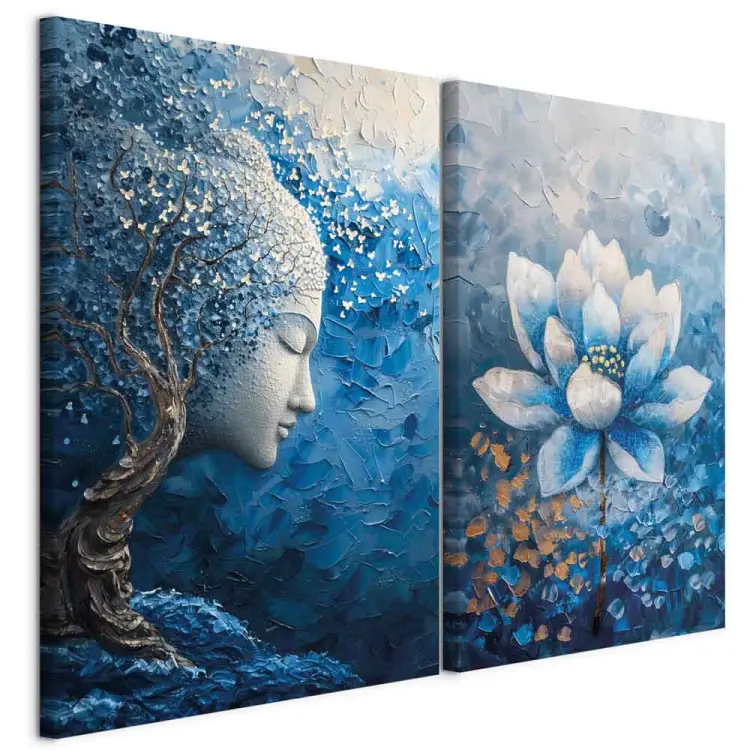 Declina Wandbild Zen Blumen & Buddha, 220x120 Cm, Türkis – Hochwertiger Leinwanddruck Auf Kiefernholz-Keilrahmen