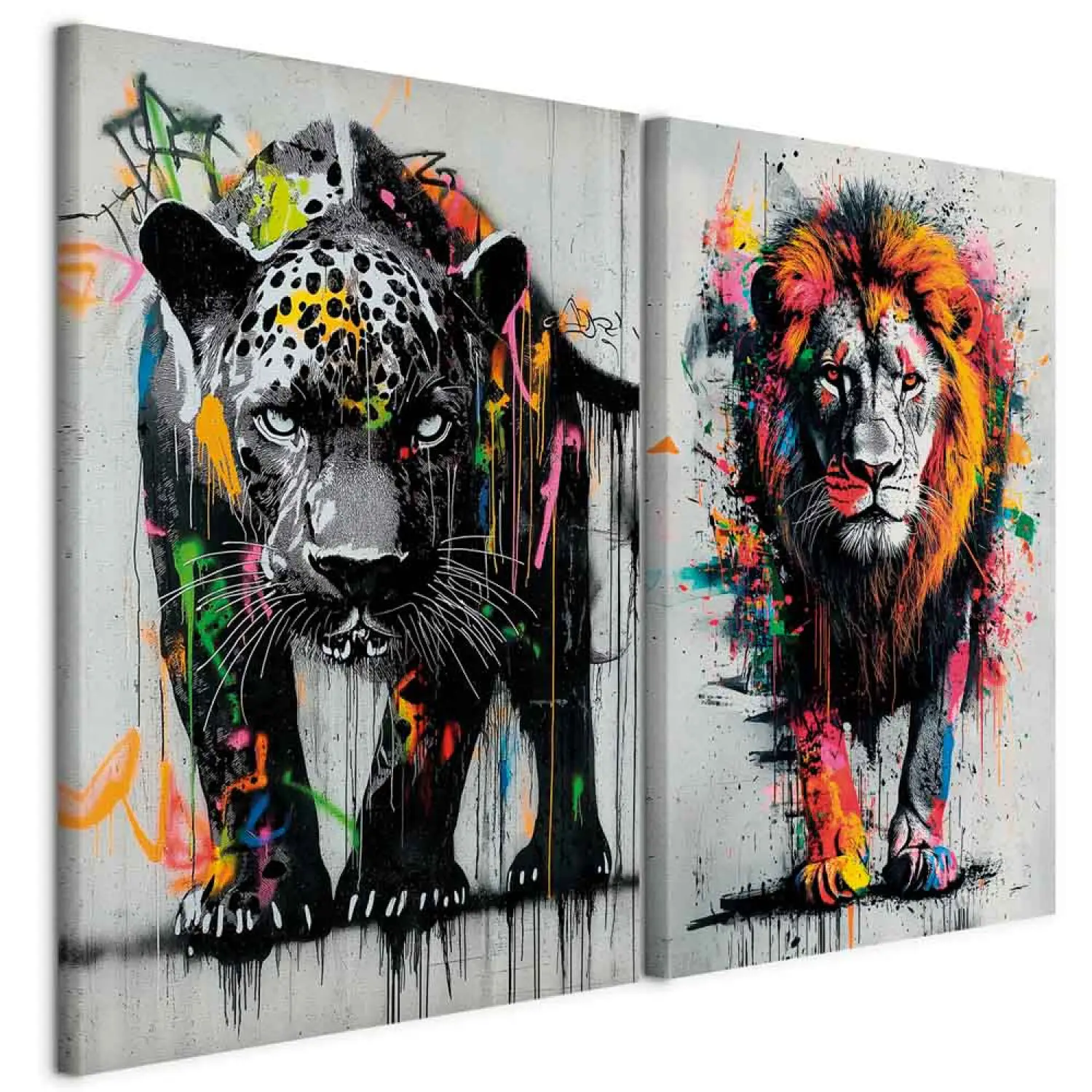 Leinwandbilder Wilde Natur - Street-Art mit realistischen Löwen