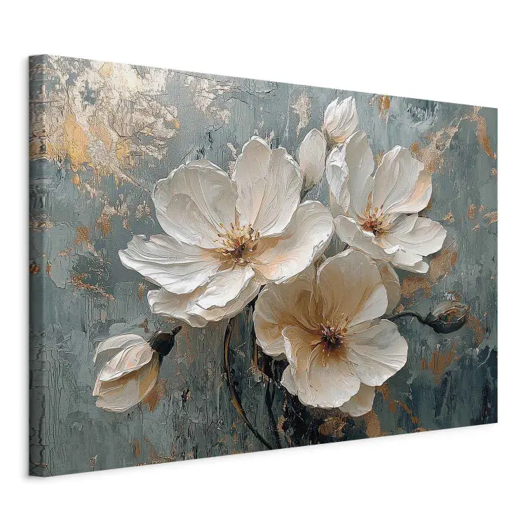 Weiße Apfelblüte - Blühende Pflanzen auf blau-goldenem Hintergrund