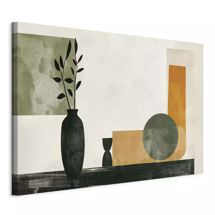 Modern still life - minimalist painting of a vase and geometric shapes in vivid, energetic colors