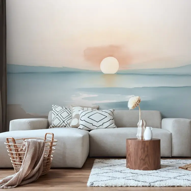 Sanfter Sonnenaufgang – Eine minimalistische Sonne über einem ruhigen Ozean