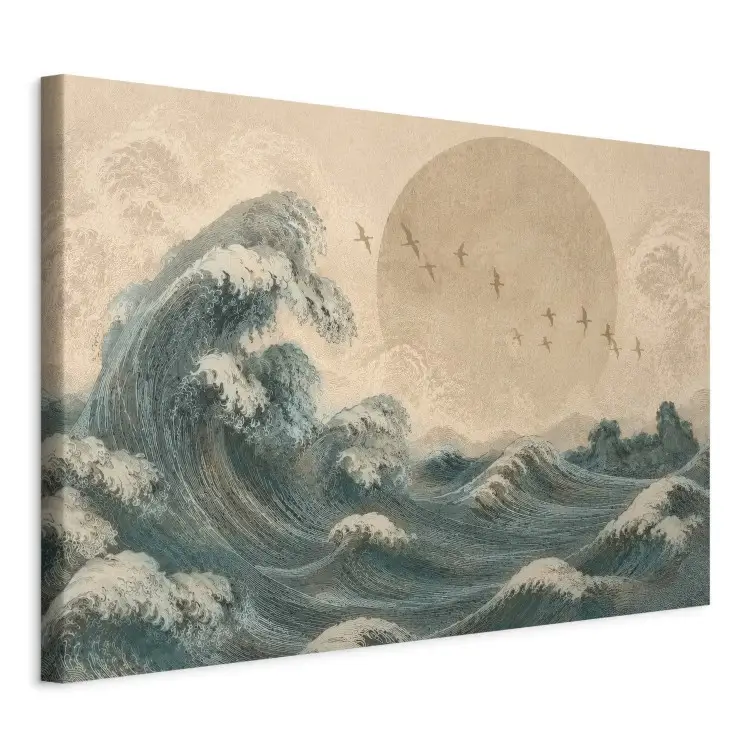 Japanische Welle – das Meereselement, Vögel und die große Sonne