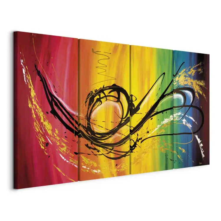 Regenbogen (4-teilig) - Abstraktion mit schwarzen Mustern bunt