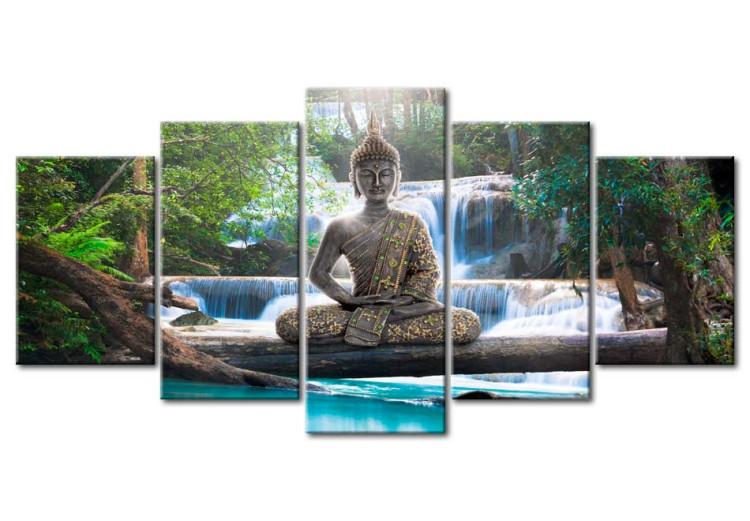Leinwandbild Buddha and waterfall