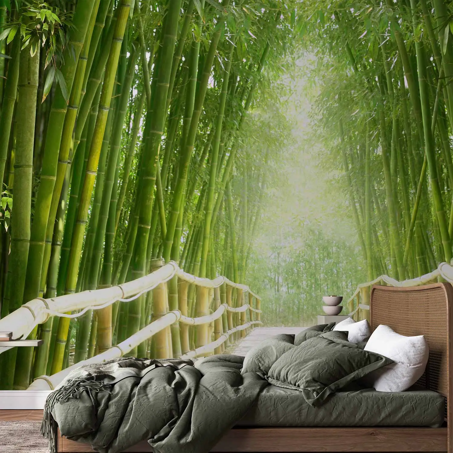 Fototapete Naturruhe - Fantasie einer chinesische Brcke inmitten grner  Bambusse - Fantasy - bimago