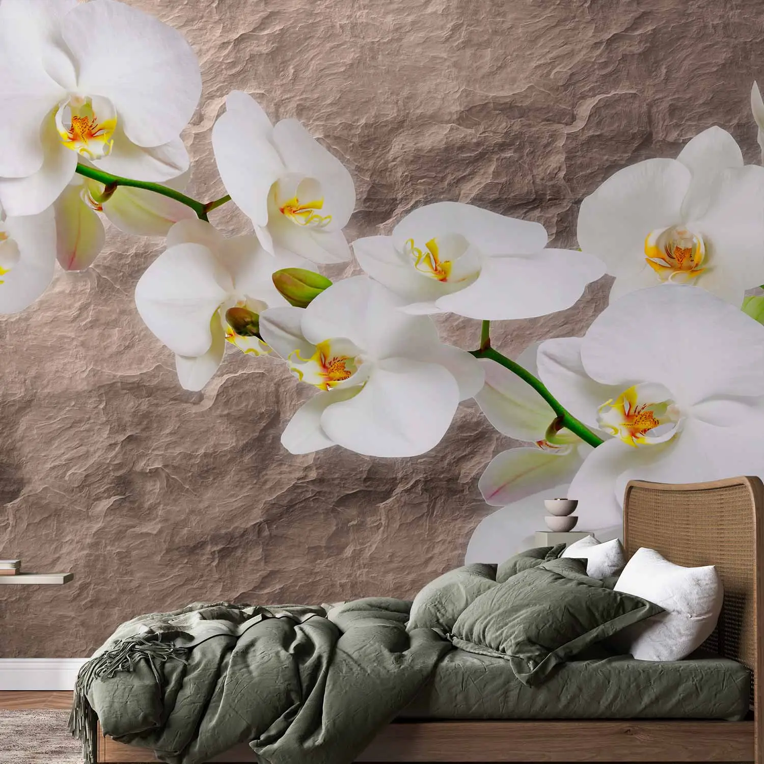 Fototapete Orchideenblumen - Weie Blumen auf grauem Hintergrund - Orchideen  - bimago