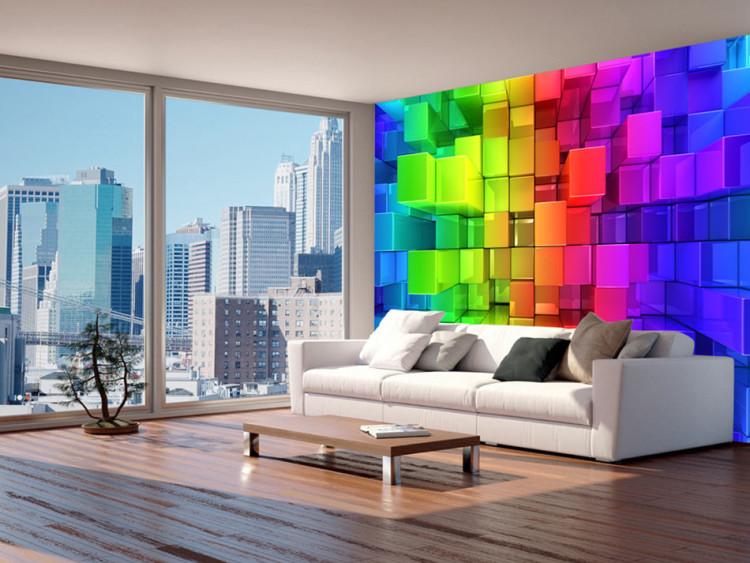 Fototapete Bunte Abstraktion - Hintergrund aus bunten Würfeln im Regenbogendesign