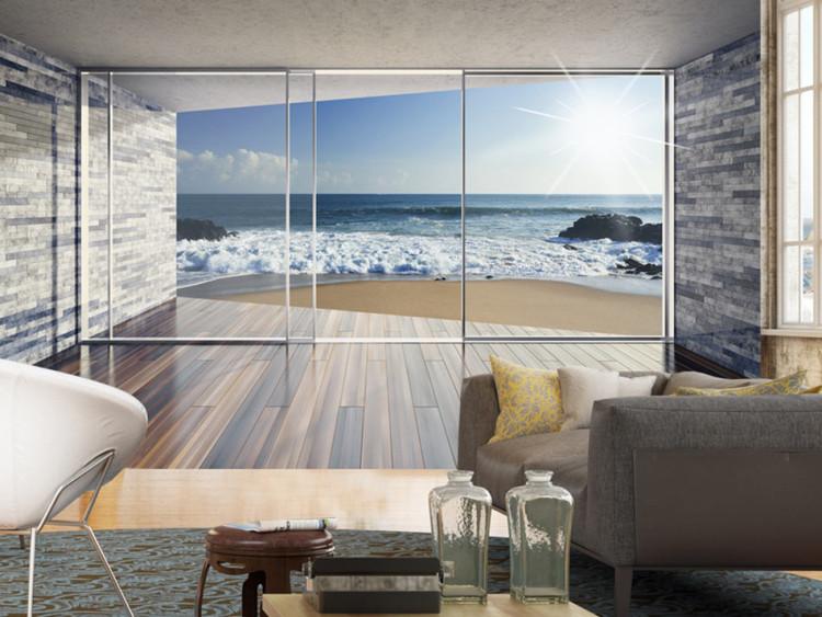 Fototapete Strandhaus - Landschaft mit Blick aus dem Fenster auf Himmel und Meer