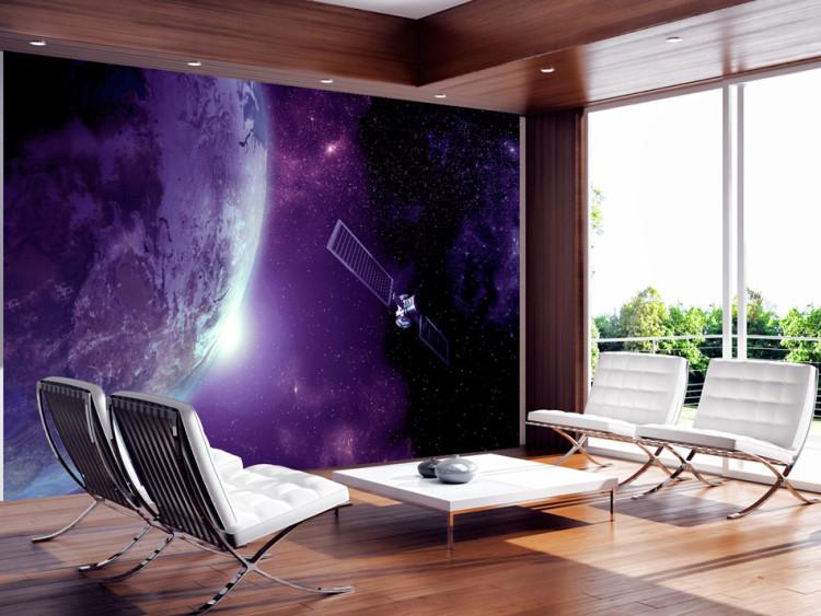 Fototapete Violetter Weltraum - Kosmische Landschaft mit Sternen und Erde