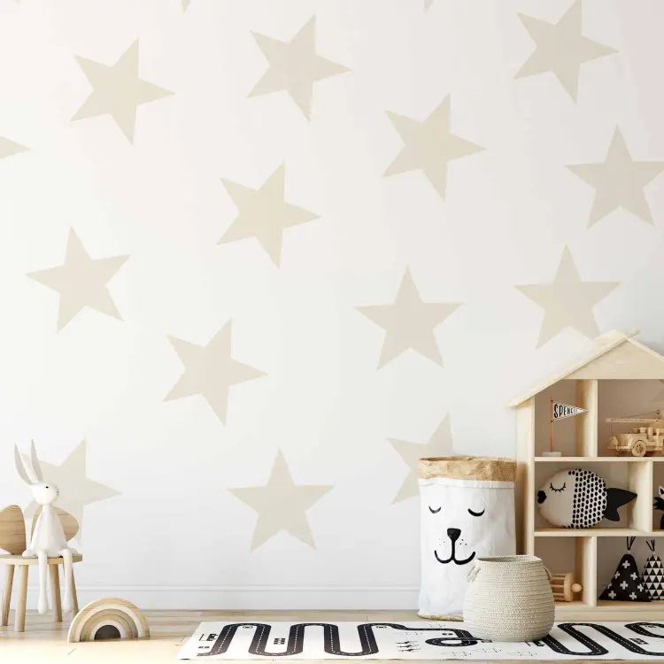 Sternenmuster - Beige Sterne auf weißem Hintergrund für den Raum