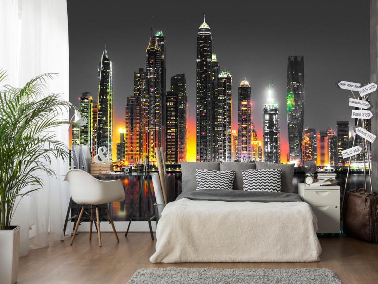 Fototapete Orangefarbene Nächte in Dubai - Panorama mit Wolkenkratzern