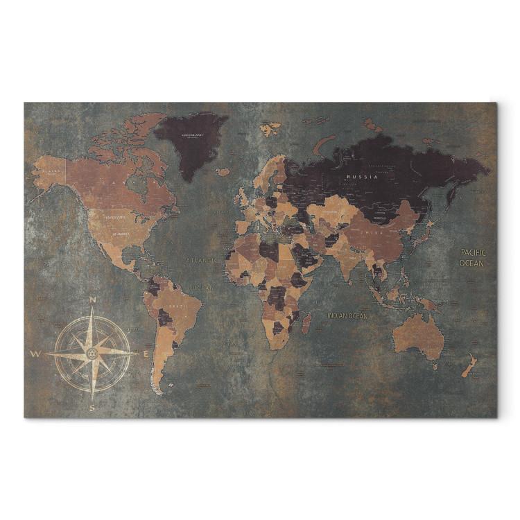 Leinwandbild Reise durch die Zeit (1-teilig) - Weltkarte auf dunklerem Hintergrund