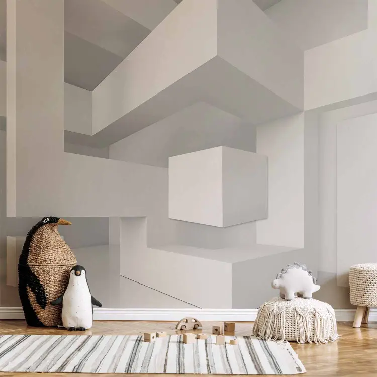 Weiße Geometrie - 3D-Motiv mit Quadraten und Rechtecken auf verschiedenen Ebenen