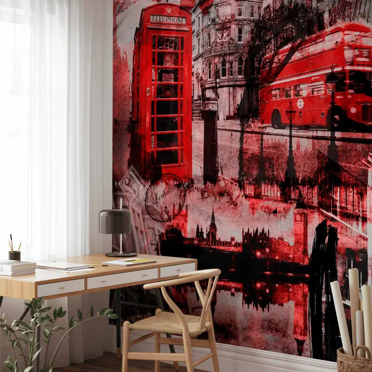 London, Großbritannien - Collage mit Bussen und Architektur