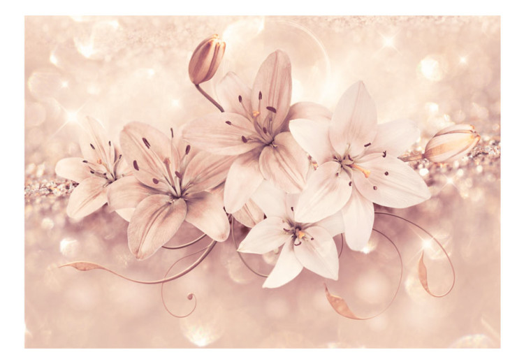 Vlies Fototapete Lichtjuwelen - Lilienblumen auf zart verziertem Hintergrund 77300 additionalImage 1