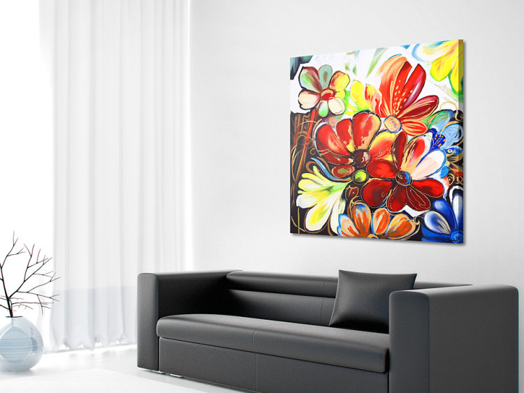 Leinwandbild Farbenfrohe Blumen (1-teilig) - fantasievolle Wiese in saftigen Farben 48620 additionalImage 2