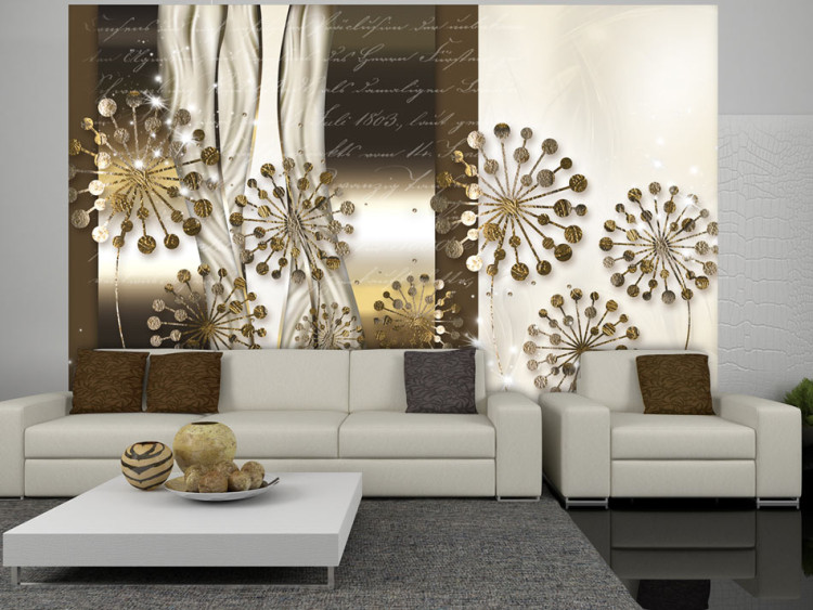 Fototapete Goldene Abstraktion - Blumen mit Glanz-Effekt auf Hintergrund 88720