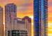 Fototapete Abend in Dubai - Stadtbild mit orangefarbenem Himmel 99120 additionalThumb 3