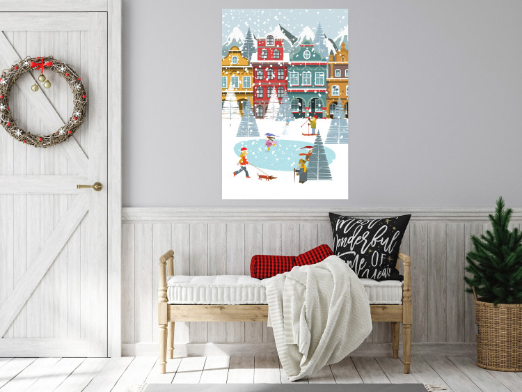 Wandposter Winter Town - Tenement Houses and an Ice Rink in a Festive Atmosphere 148040 additionalImage 14