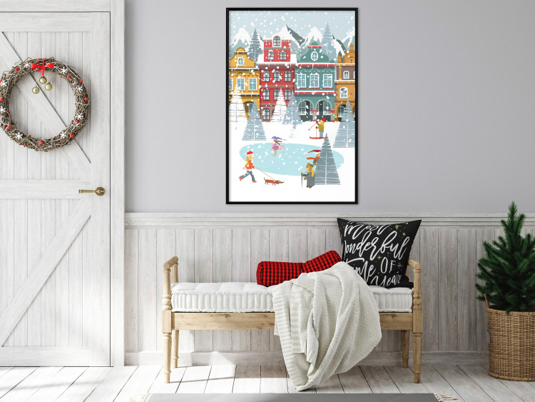 Wandposter Winter Town - Tenement Houses and an Ice Rink in a Festive Atmosphere 148040 additionalImage 11