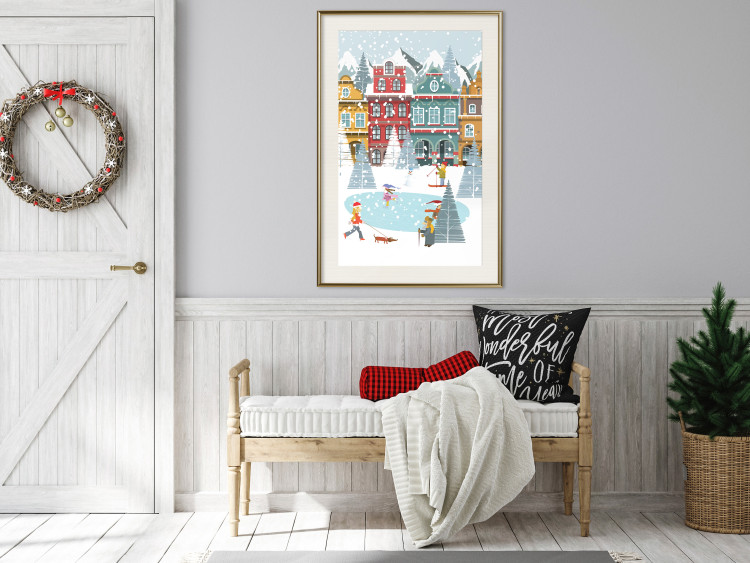 Wandposter Winter Town - Tenement Houses and an Ice Rink in a Festive Atmosphere 148040 additionalImage 15
