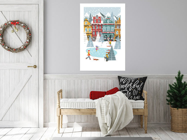 Wandposter Winter Town - Tenement Houses and an Ice Rink in a Festive Atmosphere 148040 additionalImage 12