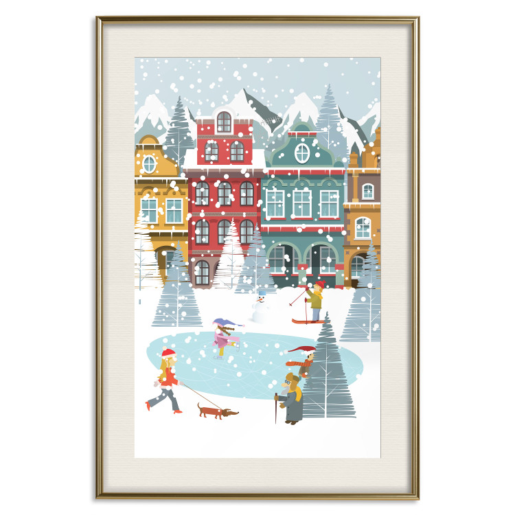Wandposter Winter Town - Tenement Houses and an Ice Rink in a Festive Atmosphere 148040 additionalImage 26
