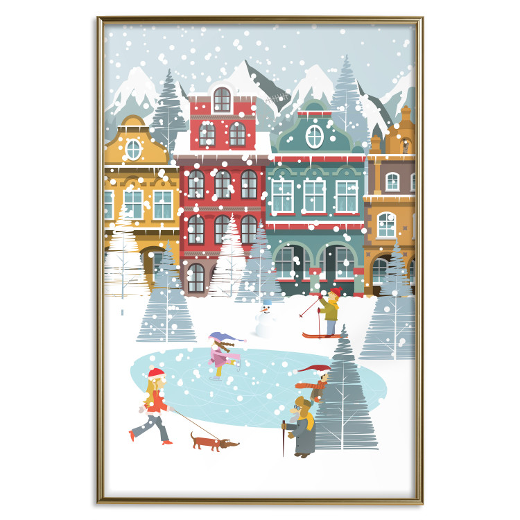 Wandposter Winter Town - Tenement Houses and an Ice Rink in a Festive Atmosphere 148040 additionalImage 23