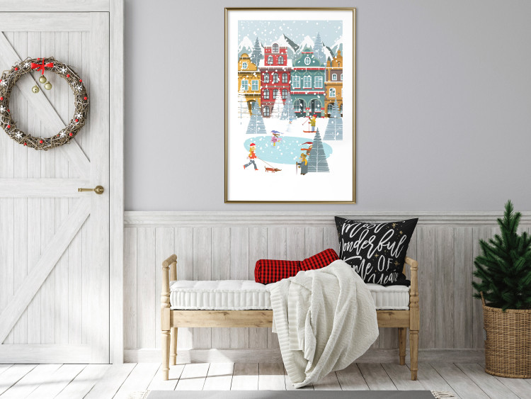 Wandposter Winter Town - Tenement Houses and an Ice Rink in a Festive Atmosphere 148040 additionalImage 18