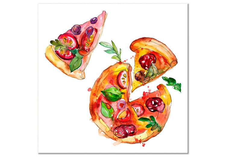 Wandbild Pizza in Pieces - Hand-Painted Motif of Italian Cuisine 149850
